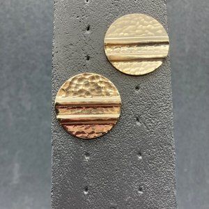 Pierced Earrings As Is Round Circle Silver Hammered Rippled Retro 80s Soft Girl